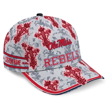 Ole Miss Rebels Cap - Custom Damask Pattern Red White