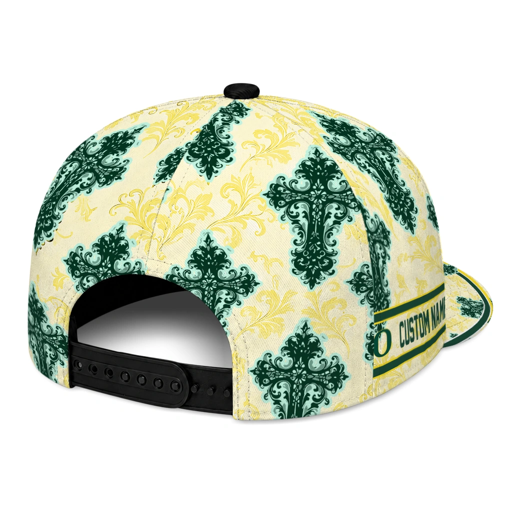 oregon-ducks-cap-custom-damask-pattern-green-white-fashion-forward.webp