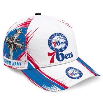 Philadelphia 76ers Cap - Personalized Grunge Cross Blue White