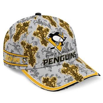 Pittsburgh Penguins Cap - Customized Damask Pattern Yellow White