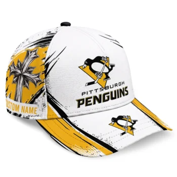 Pittsburgh Penguins Cap - Personalized Grunge Cross Yellow White