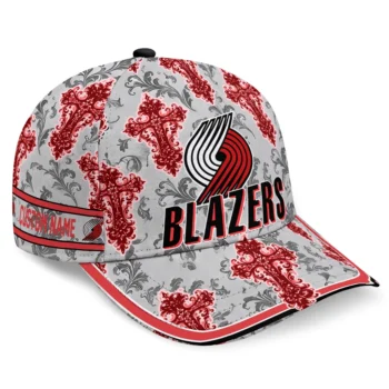 Portland Trail Blazers Cap - Custom Damask Pattern Red White