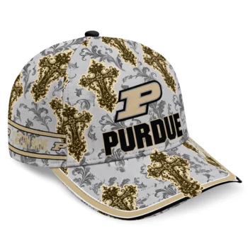 Purdue Boilermakers Cap - Personalized Damask Pattern Gold White