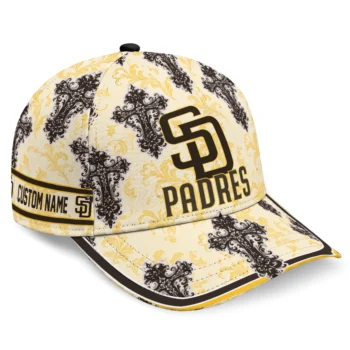 San Diego Padres Cap - Personalized Damask Pattern Brown White