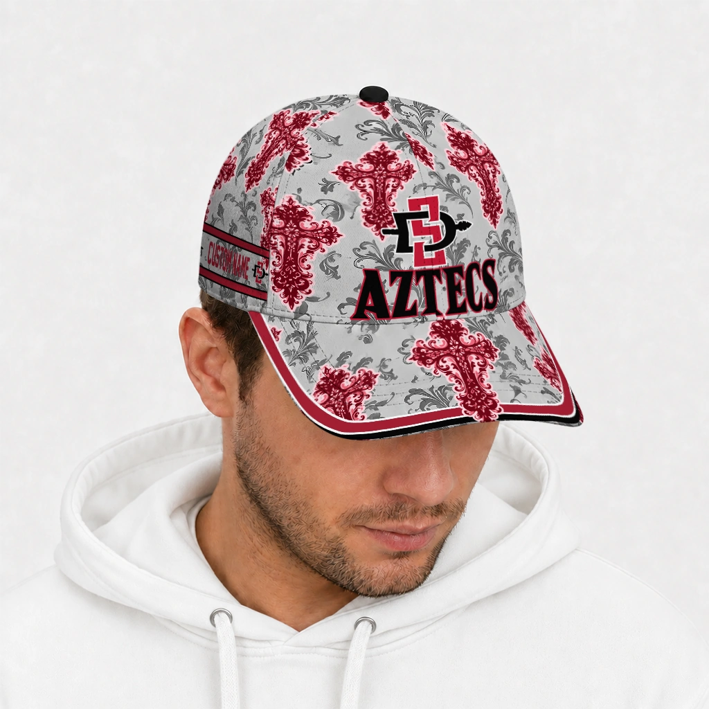 san-diego-state-aztecs-cap-custom-damask-pattern-red-white-new-arrival.webp