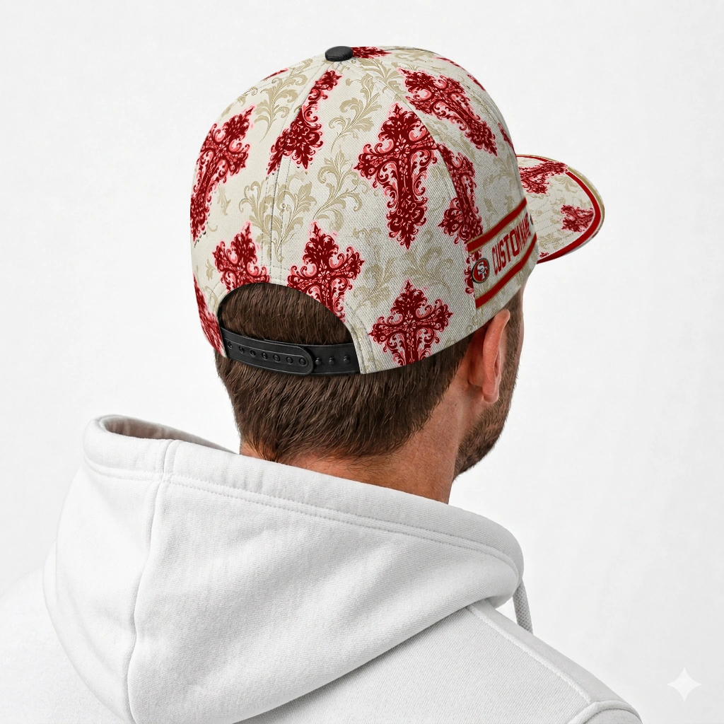 san-francisco-49ers-cap-customized-damask-pattern-red-white-latest-model.webp