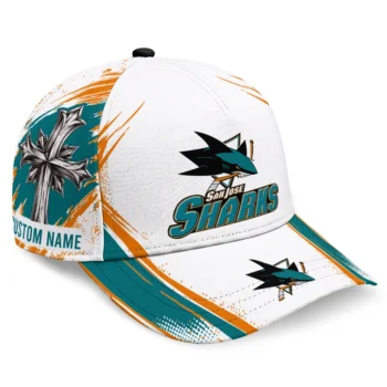San Jose Sharks Cap - Custom Grunge Cross Teal White