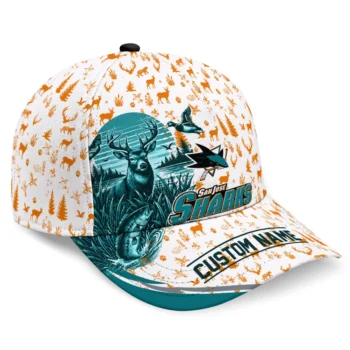 San Jose Sharks Cap - Custom Toile Pattern Teal White