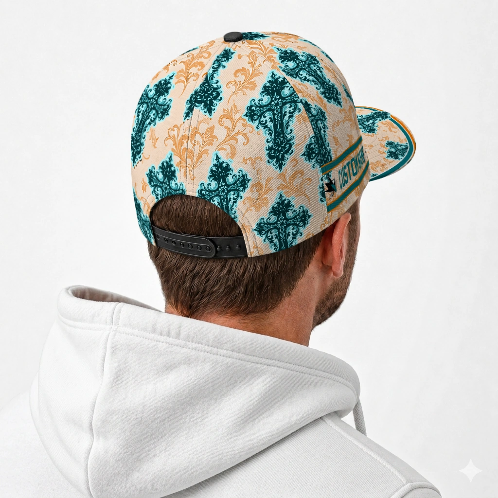 san-jose-sharks-cap-personalized-damask-pattern-teal-white-latest-model.webp
