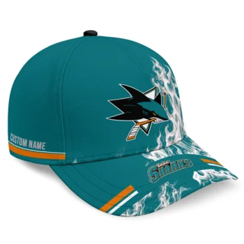 San Jose Sharks Cap - Personalized Smoke Flames Teal