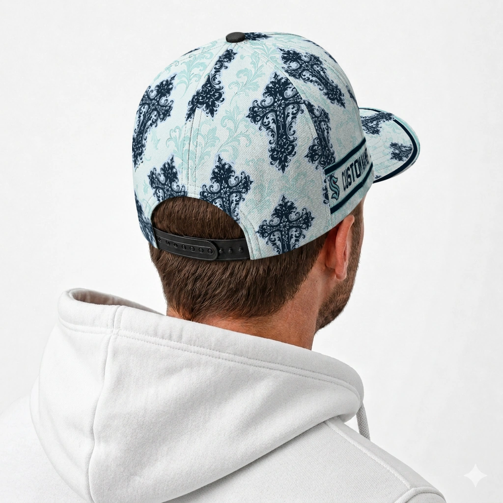 seattle-kraken-cap-custom-damask-pattern-blue-white-latest-model.webp