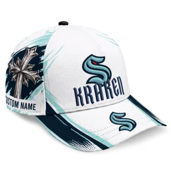 Seattle Kraken Cap - Customized Grunge Cross Blue White