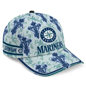 Seattle Mariners Cap - Customized Damask Pattern Navy Blue White