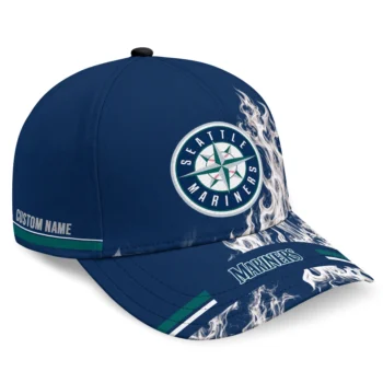 Seattle Mariners Cap - Customized Smoke Flames Navy Blue