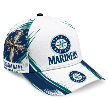 Seattle Mariners Cap - Personalized Grunge Cross Navy Blue White