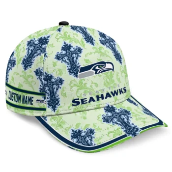 Seattle Seahawks Cap - Personalized Damask Pattern Blue White