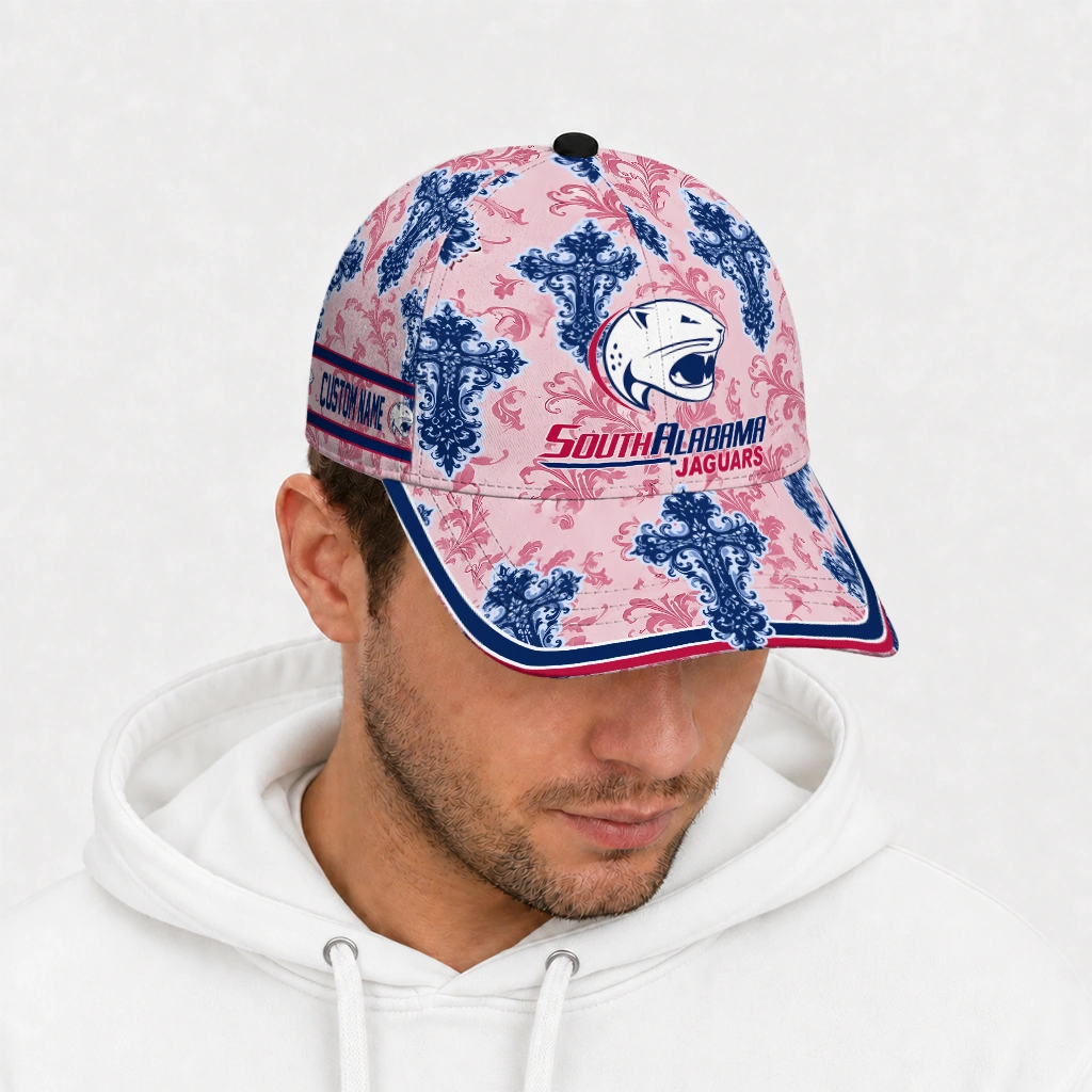 south-alabama-jaguars-cap-customized-damask-pattern-blue-white-new-arrival.webp