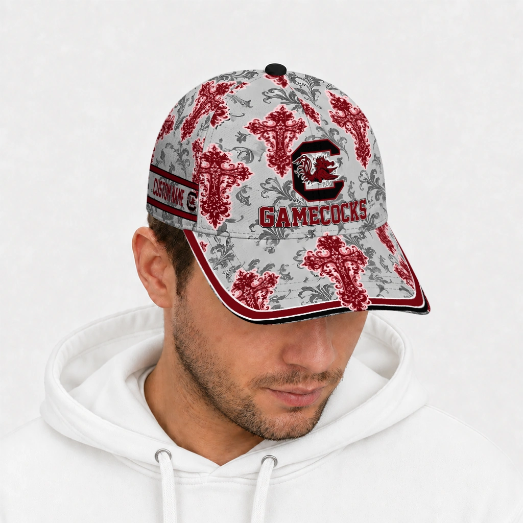 south-carolina-gamecocks-cap-personalized-damask-pattern-garnet-white-new-arrival.webp