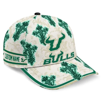 South Florida Bulls Cap - Personalized Damask Pattern Green White