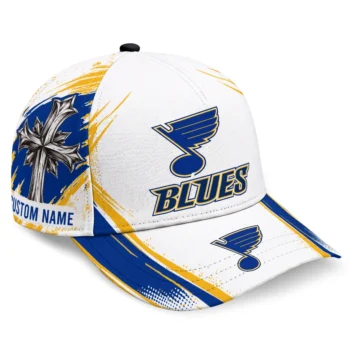 St. Louis Blues Cap - Personalized Grunge Cross Blue White