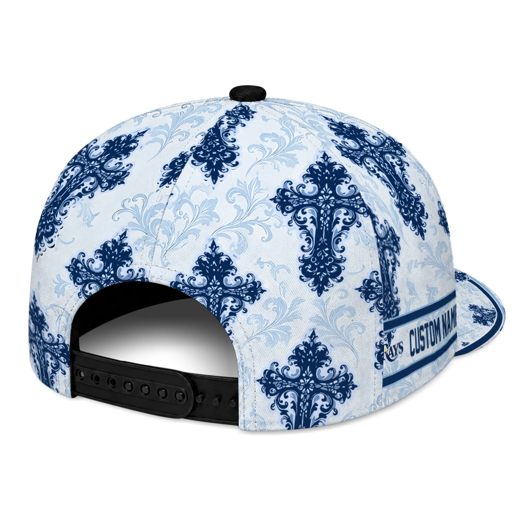 tampa-bay-rays-cap-custom-damask-pattern-navy-white-fashion-forward.webp