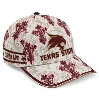 Texas State Bobcats Cap - Personalized Damask Pattern Maroon White