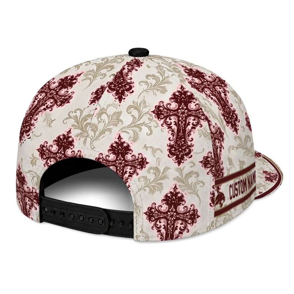 texas-state-bobcats-cap-personalized-damask-pattern-maroon-white-fashion-forward.webp