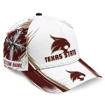 Texas State Bobcats Cap - Personalized Grunge Cross Maroon White