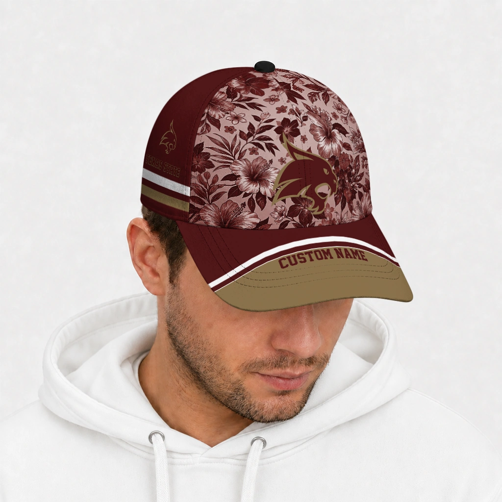 texas-state-bobcats-cap-personalized-tropical-floral-maroon-new-arrival.webp