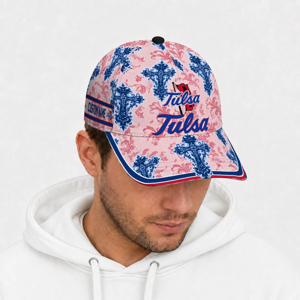tulsa-golden-hurricane-cap-personalized-damask-pattern-blue-white-new-arrival.webp