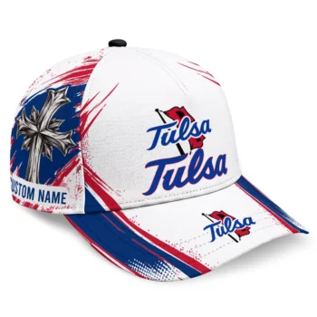 Tulsa Golden Hurricane Cap - Personalized Grunge Cross Blue White