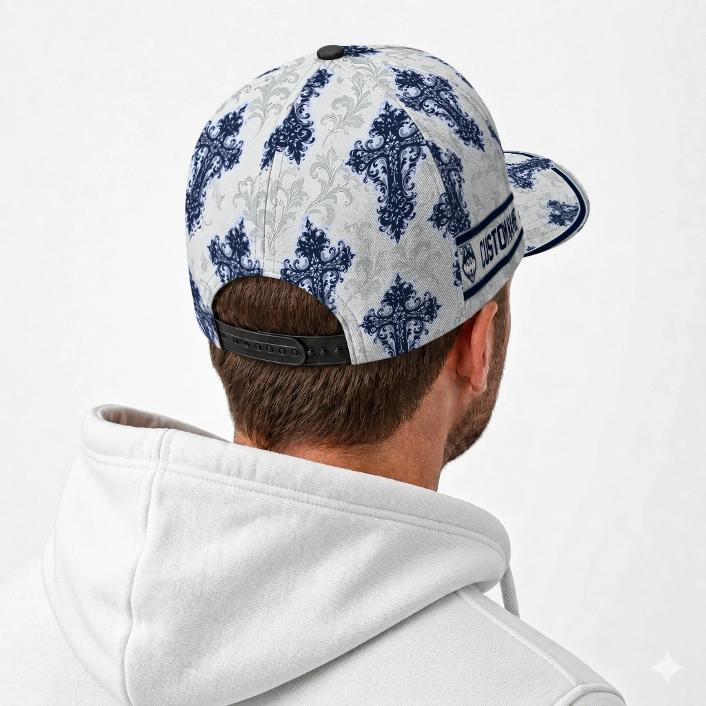 uconn-huskies-cap-personalized-damask-pattern-blue-white-latest-model.webp