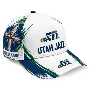 Utah Jazz Cap - Personalized Grunge Cross Navy White