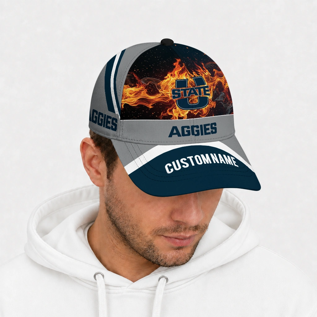 utah-state-aggies-cap-customized-blazing-fire-navy-new-arrival.webp