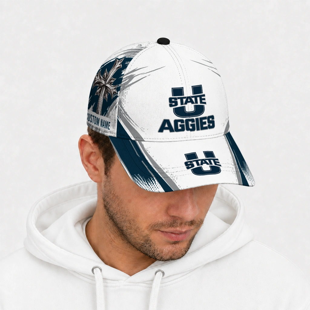 utah-state-aggies-cap-customized-grunge-cross-navy-white-new-arrival.webp