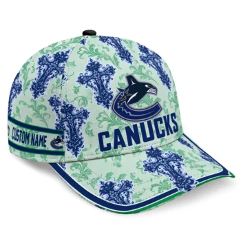 Vancouver Canucks Cap - Customized Damask Pattern Blue White