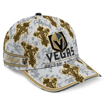Vegas Golden Knights Cap - Personalized Damask Pattern Tan White
