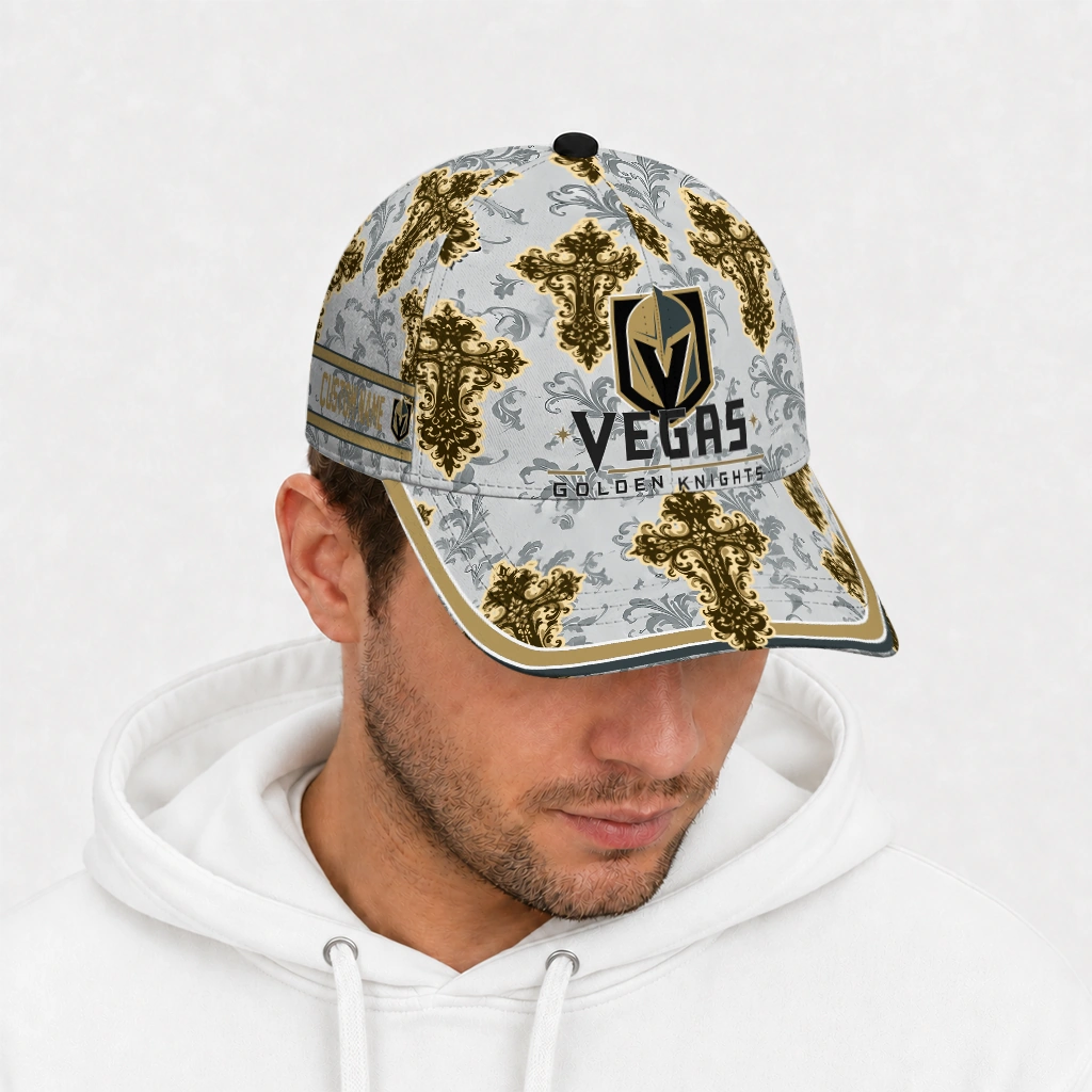 vegas-golden-knights-cap-personalized-damask-pattern-tan-white-new-arrival.webp