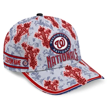 Washington Nationals Cap - Custom Damask Pattern Red White