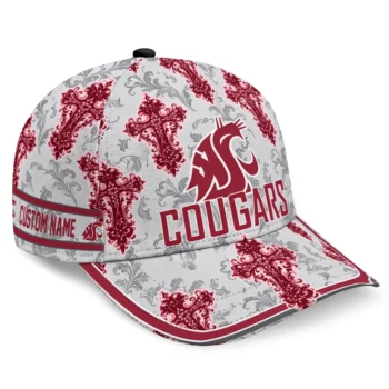 Washington State Cougars Cap - Personalized Damask Pattern Crimson White