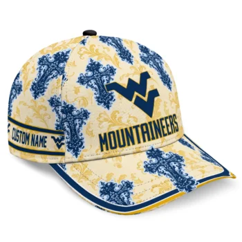 West Virginia Mountaineers Cap - Personalized Damask Pattern Blue White