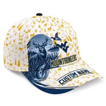 West Virginia Mountaineers Cap - Personalized Toile Pattern Blue White