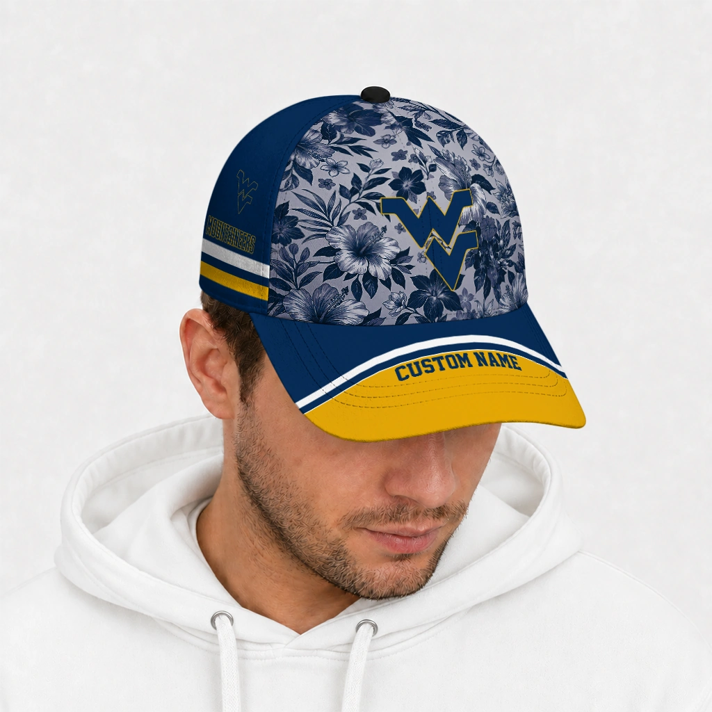 west-virginia-mountaineers-cap-personalized-tropical-floral-blue-new-arrival.webp