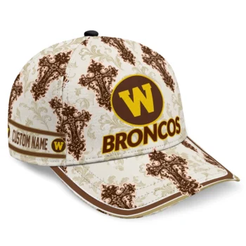 Western Michigan Broncos Cap - Personalized Damask Pattern Brown White