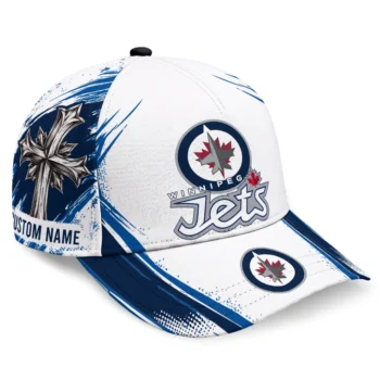 Winnipeg Jets Cap - Personalized Grunge Cross Blue White