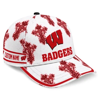 Wisconsin Badgers Cap - Custom Damask Pattern Red White