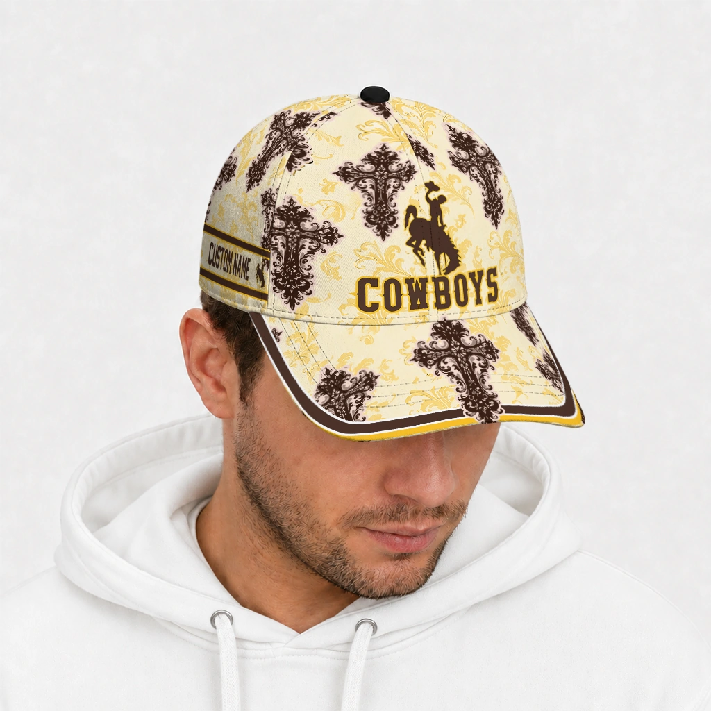 wyoming-cowboys-cap-custom-damask-pattern-brown-white-new-arrival.webp